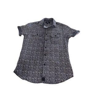 Marc Ecko Cut & Sew Black White Floral Ditsy Short Sleeve Button Down Shirt S